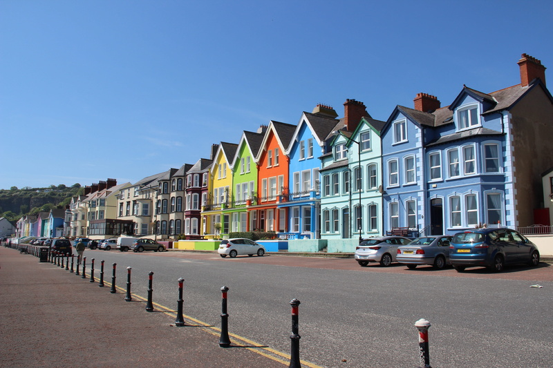 car, colors, facade, building, transportation, multi colored, street, whitehead, houses, clear sky, residential district, 5K, outdoors, in a row, city street