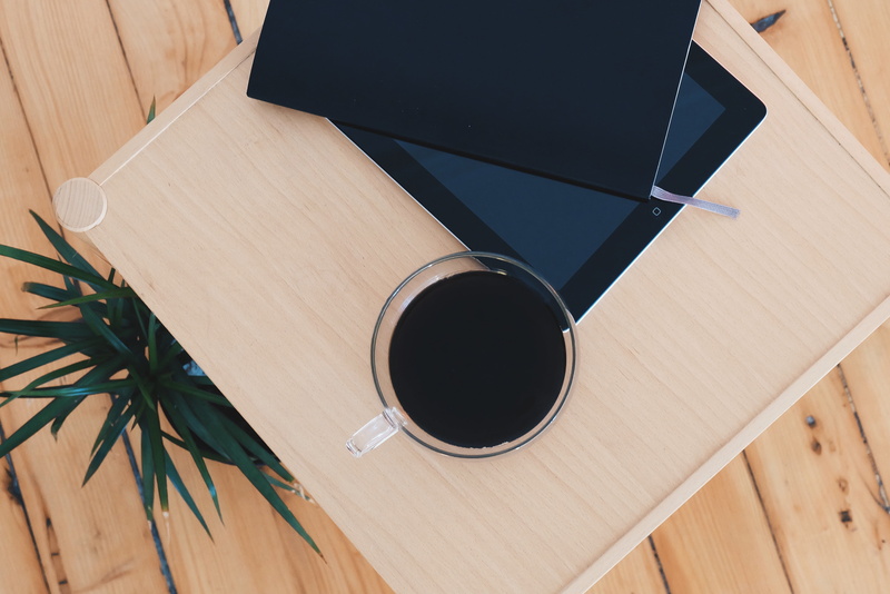 tea, food and drink, wood - material, potted, mug, brown, high angle view, black coffee, living, plant, wood, tablet, design, flooring, refreshment, wood grain