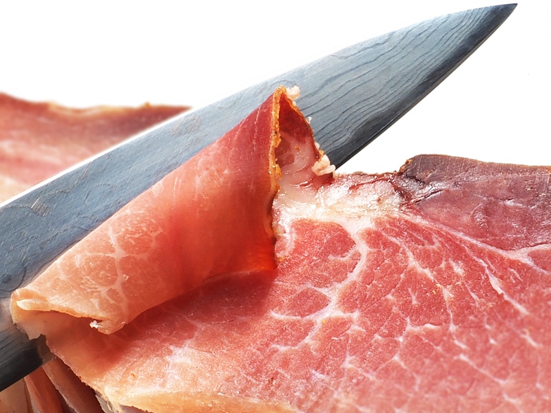 4K, starter, gourmet, food, meal, raw, snack, edible, indoors, slice, studio shot, delicious, strip, smoked meat, table, freshness, knife, close-up, appetizing