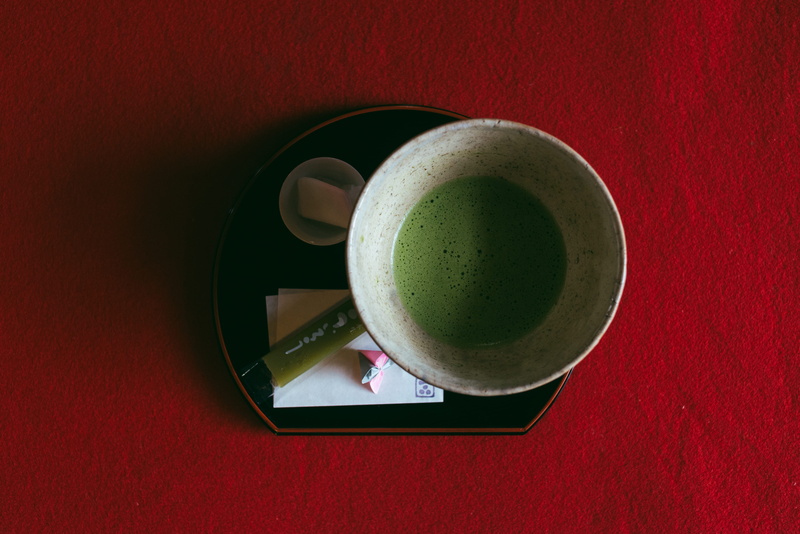 indoors, treat, red, japan, tray, still life, food and drink, green tea, green, table, non-alcoholic beverage, close-up, crockery, drink, refreshment, matcha
