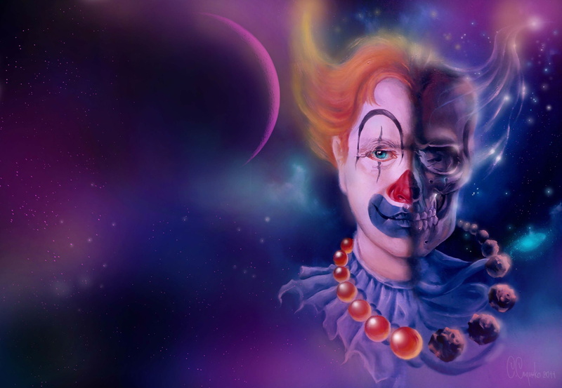 make-up, young adult, one person, beauty, Dark, looking at camera, multi colored, emotion, mouth open, purple, Evil, indoors, artwork, studio shot, art