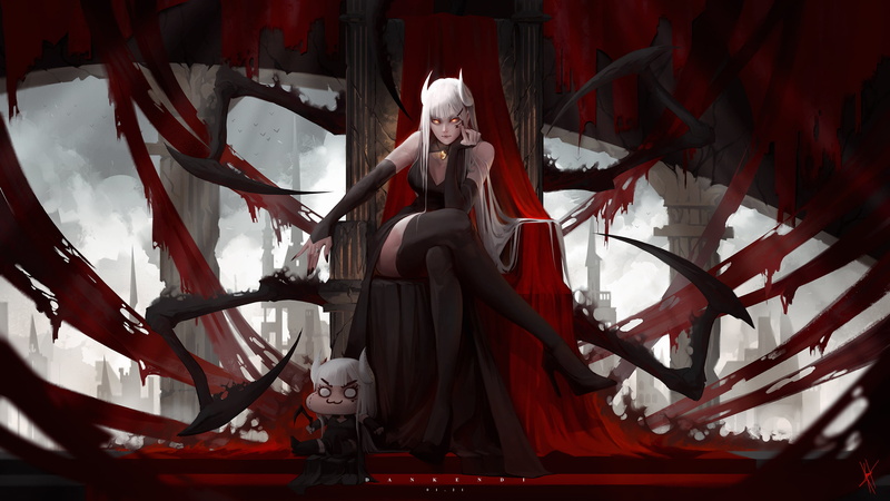 tights, anime girls, Entity, horns, white hair, Dead by Daylight, 2K, high heels, Larinha (Flyrie)