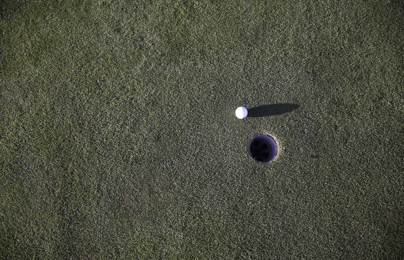 leisure activity, high angle view, green, nature, golf ball, directly above, indoors, day, rush, land, near, outdoors, single object, putting-green, space