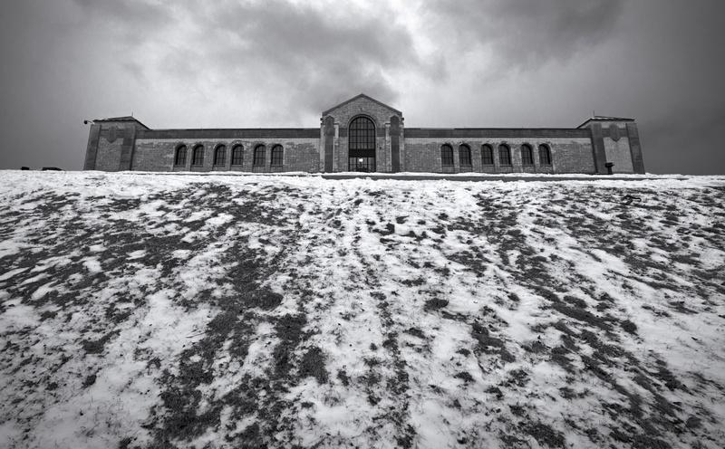cold temperature, no people, sky, cloud - sky, snow, uphill, house, low angle view, travel destinations, Toronto, Black and White, Wide, history, nature