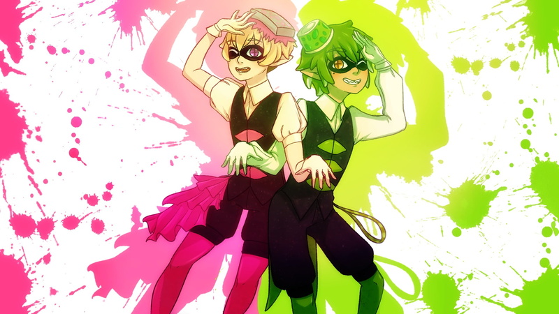 front view, 1080P, young women, Splatoon, young men, people, green color, three quarter length, art and craft, lifestyles, emotion, real people, men, standing