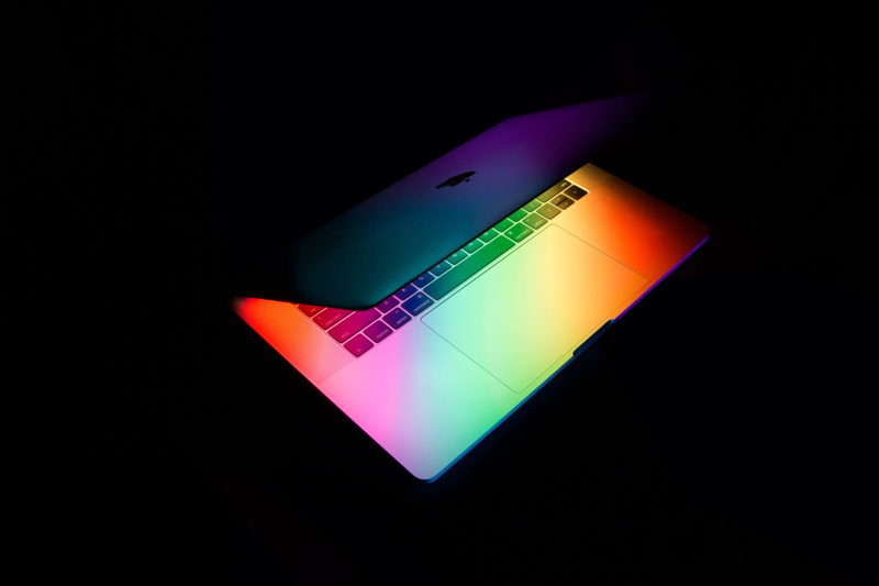 green, no people, design, shape, copy space, reflection, education, indoors, colorful, multi colored, rainbow, black background, close-up, macbook, air