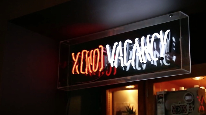 turned, restaurant, commercial sign, white, store, store sign, neon, travel, illuminated, text, motel, nightlife, photo, neon light, orange, journey, advertisement
