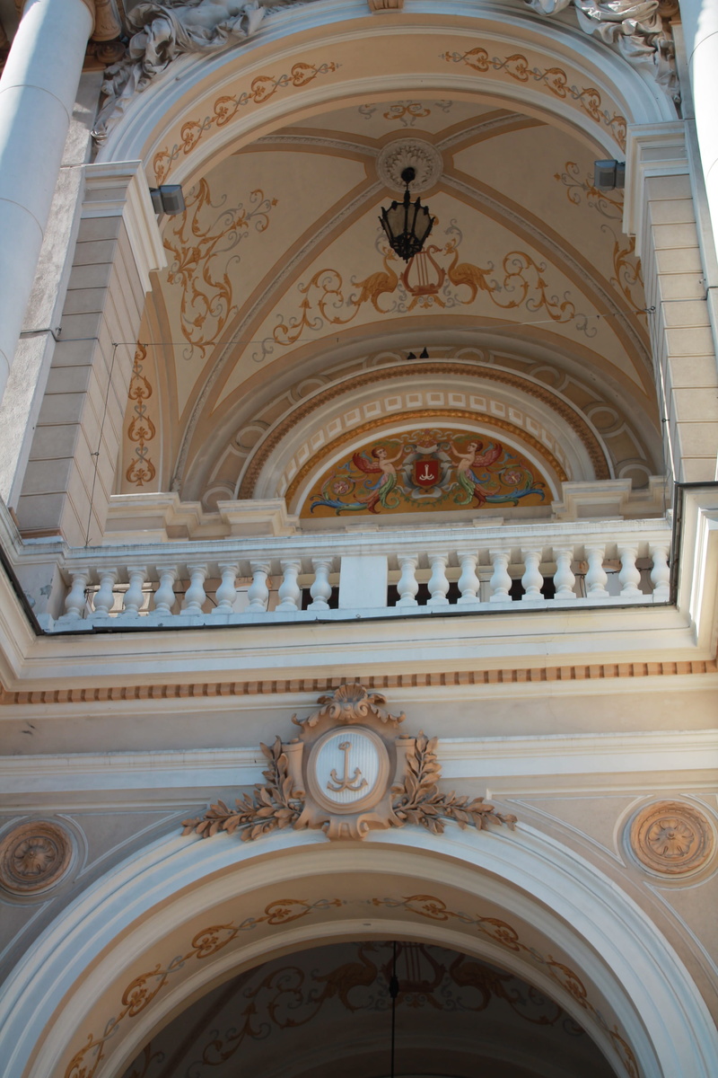 religion, balcony, building, arch, art and craft, architecture, odessa, ukraine, art, city centre, no people, spirituality, ceiling, low angle view, built structure