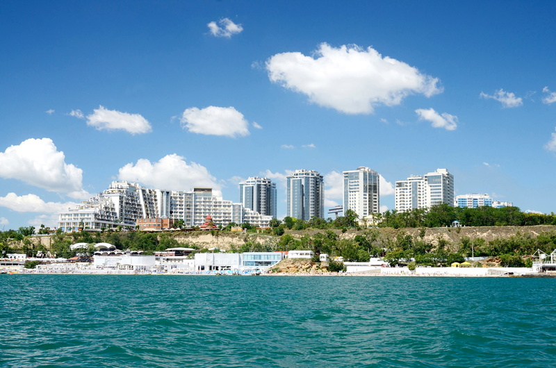 no people, residential district, sea, 2K, outdoors, yacht, cityscape, rise, nature, built structure, Ukraine, apartment, skyscraper, blue, city, cloud - sky