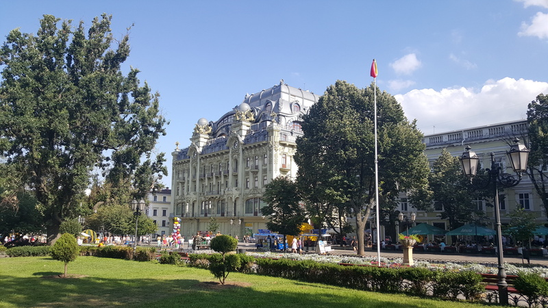 facade, the past, ukraine, clear sky, travel, destination, grass, old, city, deribasovskaya, building, park, sky, built structure, odessa, europe, nature