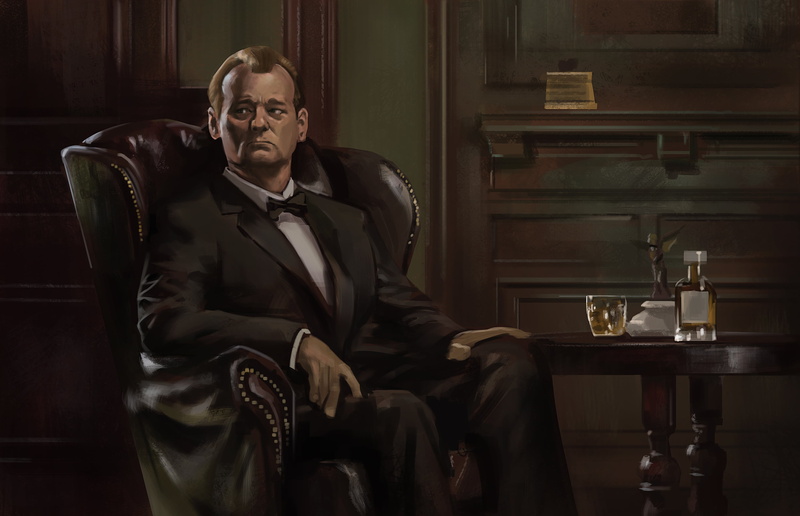 art, formalwear, suit, one person, whiskey, men, chair, well-dressed, actor, 2K, Bill Murray, bill, business, domestic room, sitting, painting, three quarter length