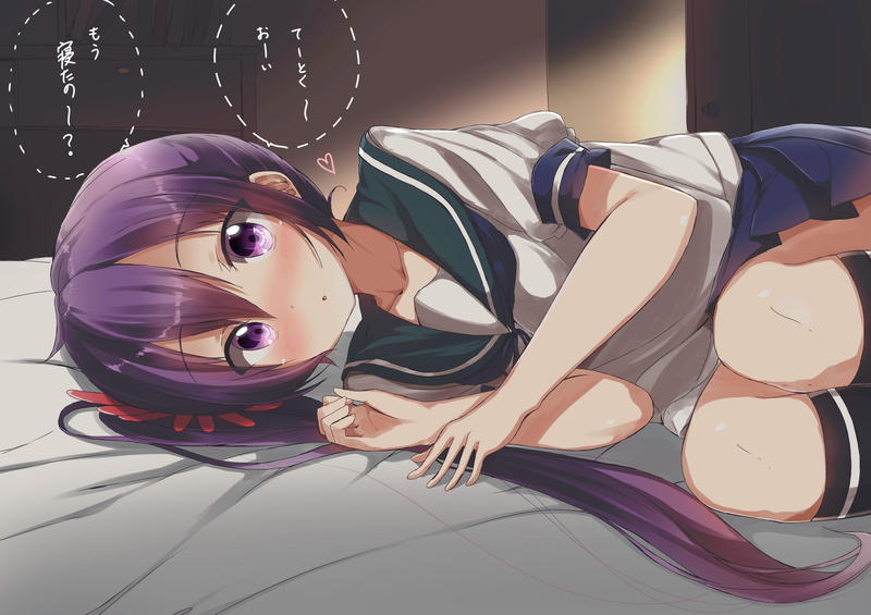 purple eyes, 2K, Akebono (KanColle), Kantai Collection, short hair, anime, purple hair, anime girls, knee-highs