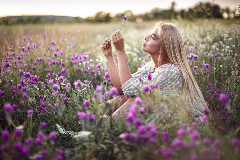 flowers, nature, 1080P, girl, Luba Ivanova, field, hair, Sergey Sorokin, summer