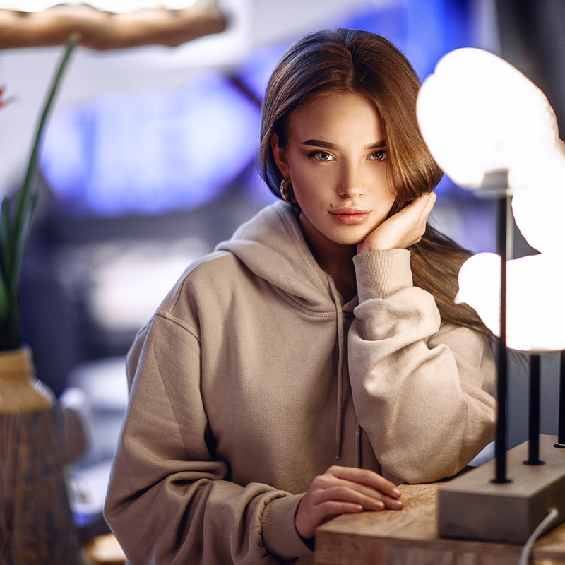 girl, Luba Ivanova, Sergey Sorokin, lights, 1080P, mole, light, look