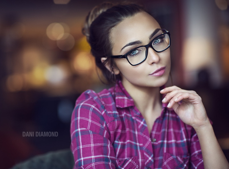 frame, dani diamond, glasses, black, diamond, bokeh, women, brunettes, 720P, dani, eyeglasses