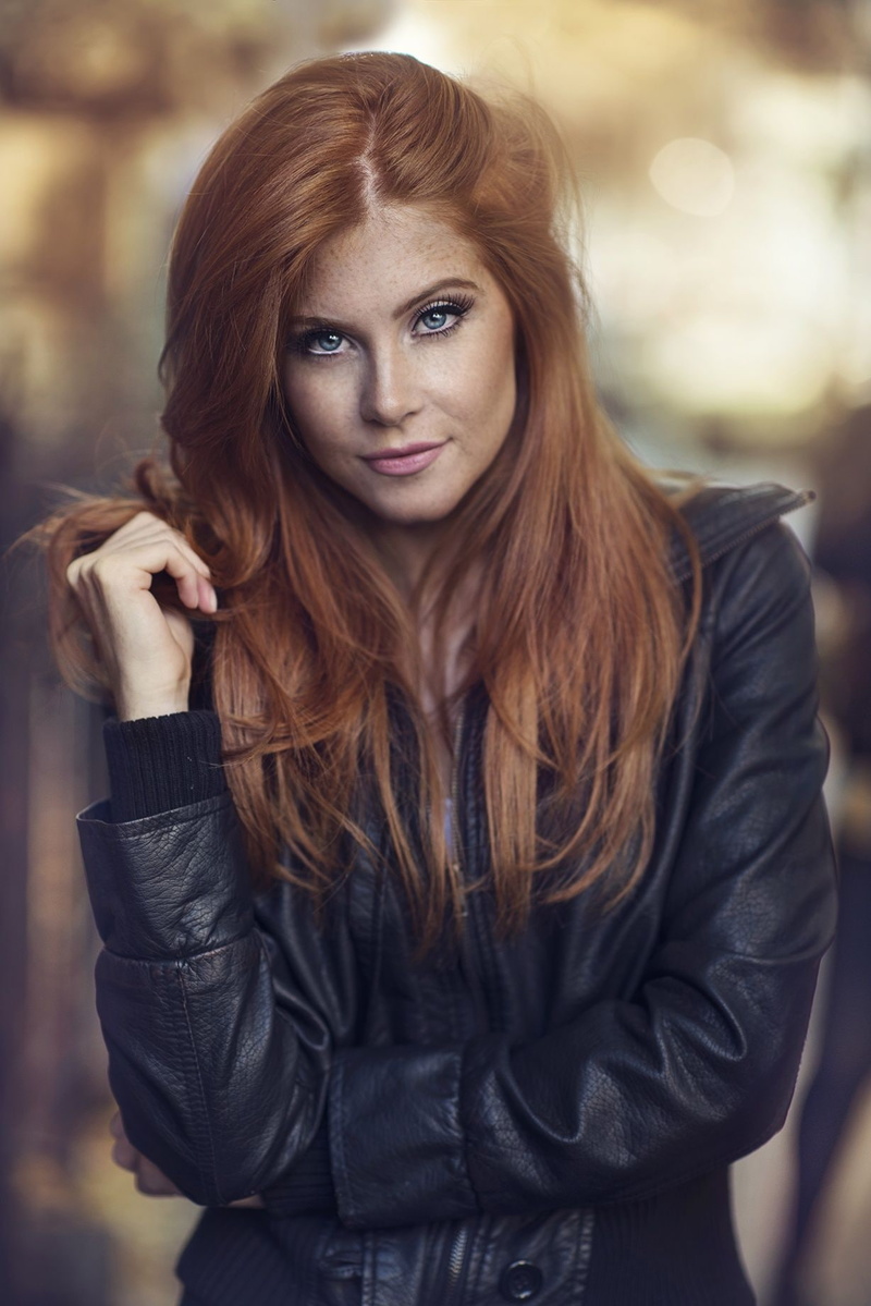 leather jackets, women, straight hair, freckles, Dani Diamond, model, women outdoors, face, blue eyes, 720P, long hair, portrait display, redhead