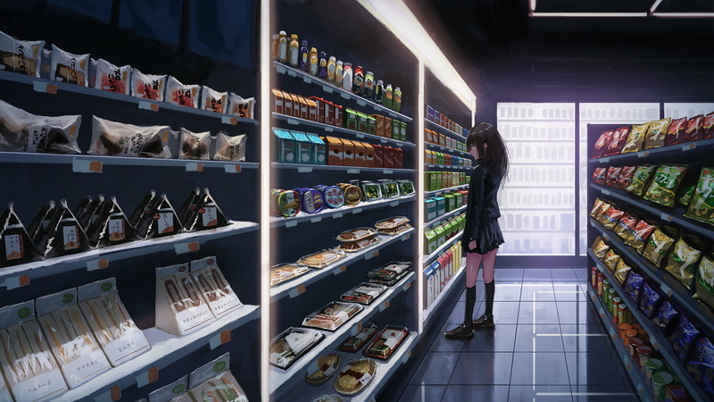 lights, fridge, 720P, anime, drink, stores, food, chips