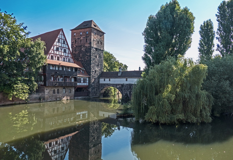 building, arch bridge, hangman tower, 4K, tower, bridge, nature, outdoors, germany, old town, no people, Pegnitz, Historically, building exterior, water
