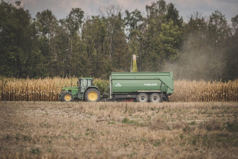 field, corn harvest, land, day, commercial vehicle, nature, loader wagons, transportation, tractor, fields, tree, fieldwork, transport, agriculture, agricultural equipment