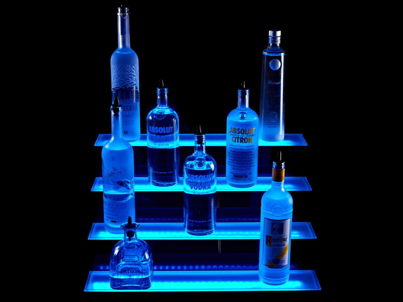 still life, Shelves, illuminated, indoors, transparent, led, group of objects, glass - material, container, Liquor, lighting equipment, Led Lights, lights