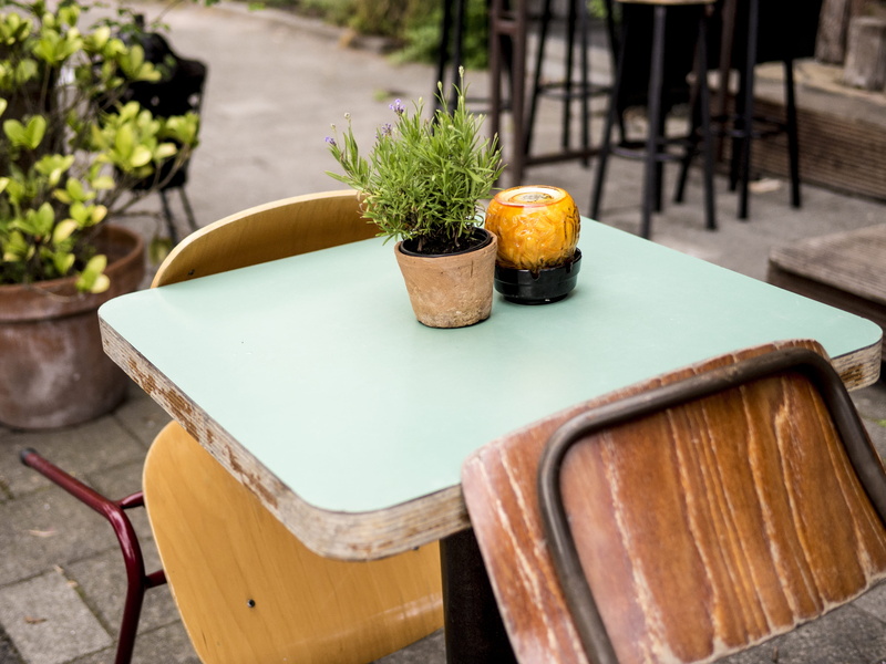 tray, coffee, spring, 4K, street, potted plant, coffeehouse, netherland, nature, table, chair, outdoors, plant, café, seat, close-up, sidewalk, wood - material