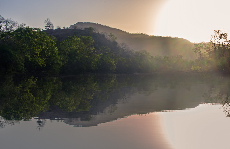 sky, landscape, water, sunrise, outdoors, reflection, mist, sunlight, morning, scenics - nature, forest, sunset, idar, polo forest, sun, idyllic, nature