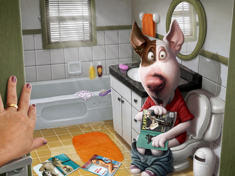 pet owner, illustration, caucasian Ethnicity, magazines, humor, hygiene, mistress, installing, lifestyles, equipment, mammal, one Person, men, domestic Kitchen