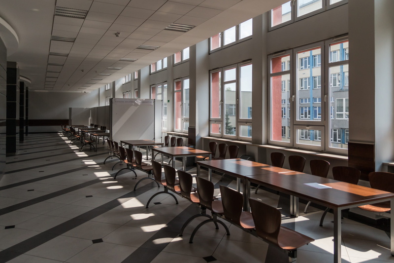 buildings, furniture, the university, empty, sunlight, ceiling, office buildings, no people, window, seat, cafeteria, science, glass - material, education