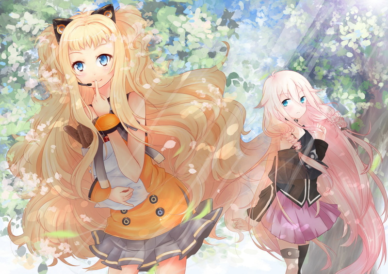 720P, hair, eyes, seeu, vocaloid, ears, girls, blue, long, pink, animal, skirt, blonde