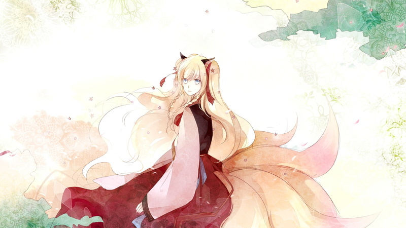 art, looking, hd, anime, vocaloid, long, seeu, nekomimi, 1080P, girls, braids, flowers, ornaments, blue, eyes, nature, hair, back, blondes