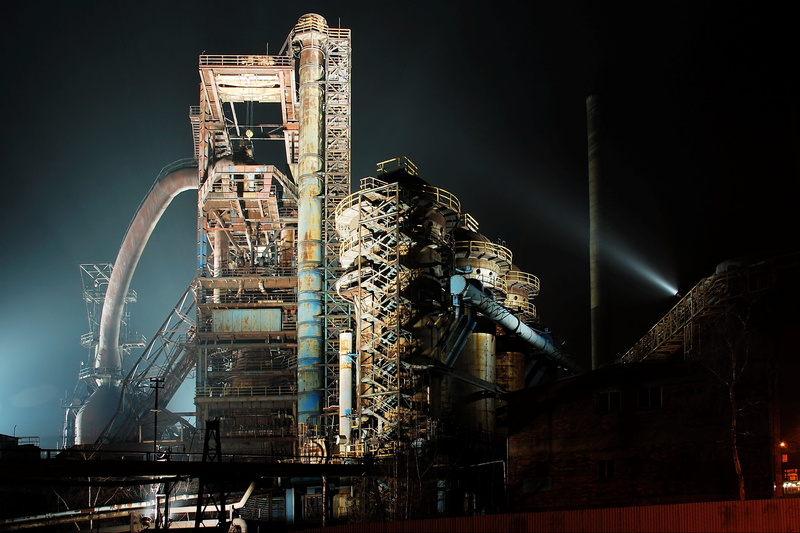 tall - high, building exterior, city, blast, industry, night, oil industry, steel, fuel and power generation, sky, factory, grey, nighttime, architecture