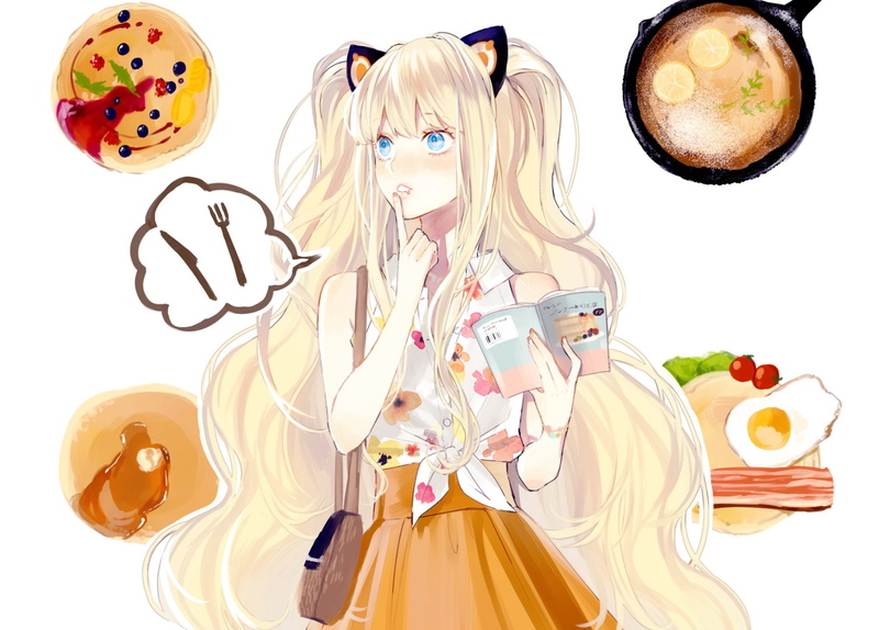 food, vocaloid, long, hair, vient, blonde, eyes, book, 720P, seeu, blue