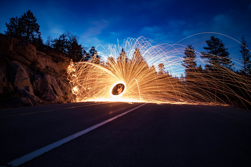 no people, speed, formation, nighttime, chance, night, creativity, outdoors, spinning, fire, time, motion, mountain, near, person, photography, flame, illuminated