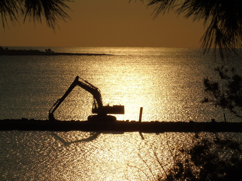 silhouette, sunlight, reflection, horizon, scenics - nature, building, work in progress, no people, shipyard, jetty, lifter, 5K, transportation, excavations