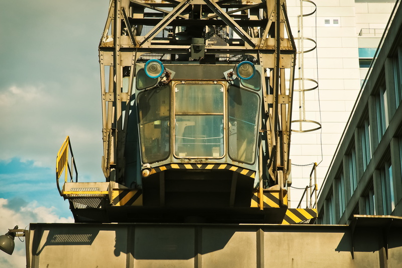 industrial crane, no people, ship crane, load hook, nature, blue, building exterior, machinery, crane, cargo transport, load crane, built structure, low angle view