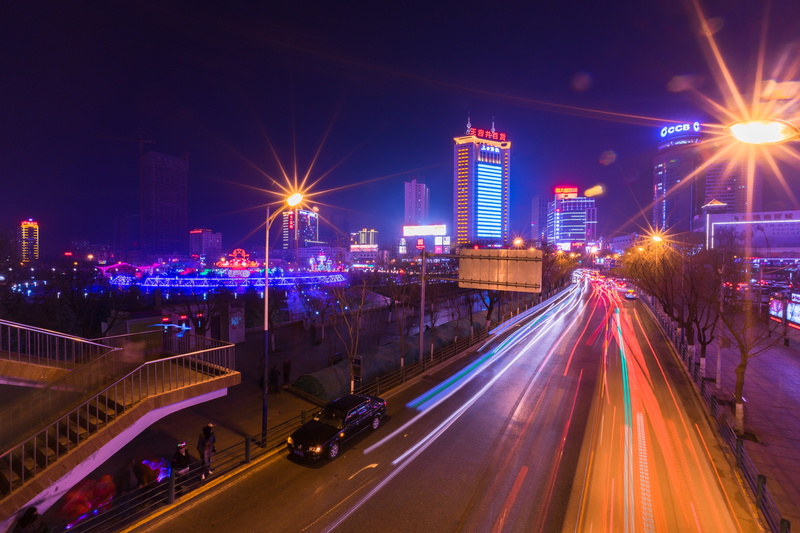 office building exterior, street light, city street, transportation, light trail, cityscape, motion, highway, built structure, modern, building, street