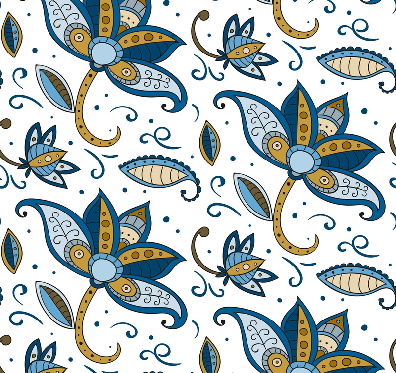 texture, 1080P, flowers, batik, style, blue