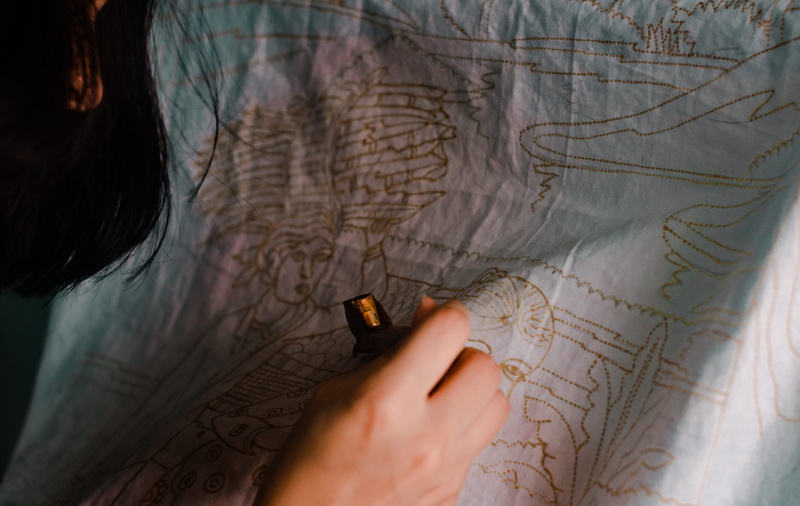 artist, art and craft, selective focus, cloth, hand, holding, touching, adult, drawing, art, communication, pattern, close-up, young adult, ink, person