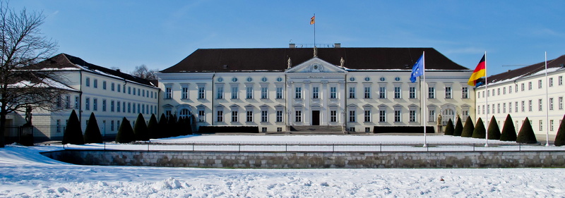 mansion, castle, berlin, the past, built structure, building, cold temperature, flag, travel destinations, presidents office, nature, snow, building exterior
