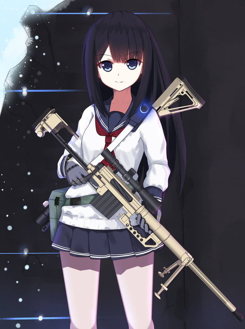 anime, weapon, original characters, school uniform, 1080P, CheyTac M200, anime girls