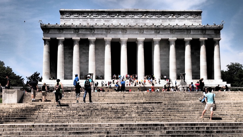 building exterior, women, neo-classical, building, stairs, travel, concrete, architecture, the past, history, travel destinations, staircase, city, lincoln memorial