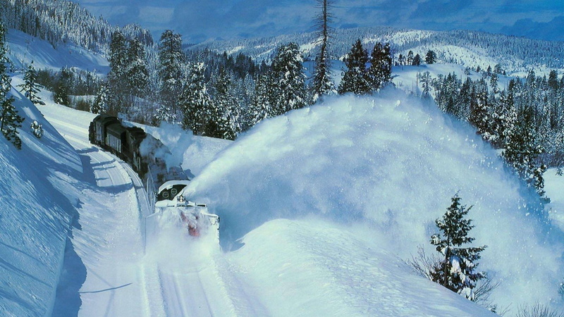 trees, snow, 1080P, hd, clearing, snowplow, mountains