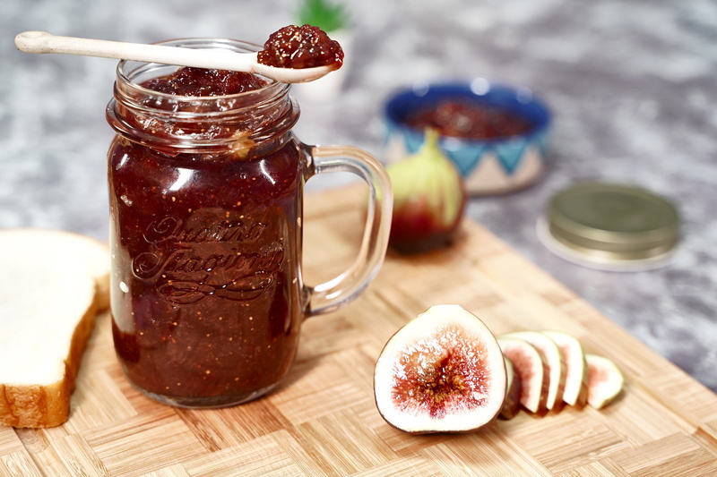 table, close-up, still life, food, focus on foreground, freshness, fig jam, jam, preserves, wood - material, jar, no people, fruit, indoors, indulgence