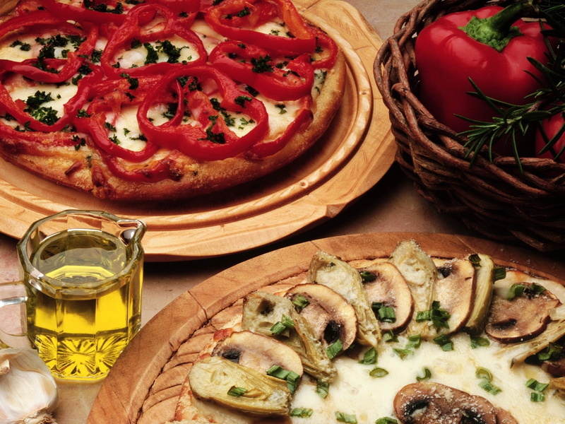 no people, 720P, fruit, glass, Pepper, bread, herb, ready-to-eat, snack, vegetable, olive oil, dinner, Garlic, Mushrooms, Pizza, cheese, Oil, dairy product