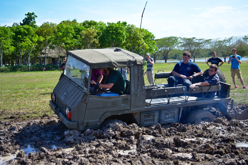 off-road, sky, land, muddy, 5K, casual clothing, adult, tree, adventure, field, terrain, leisure activity, people, 4x4, vehicle, offroad, mode of transportation