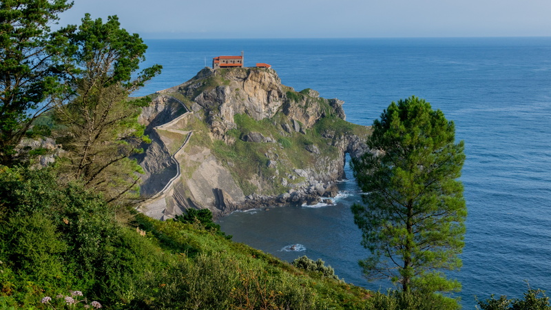 sky, tourism, high angle view, beauty in nature, tree, outdoors, spain, no people, beach, horizon over water, sea, hermitage, travel destinations, tranquil scene