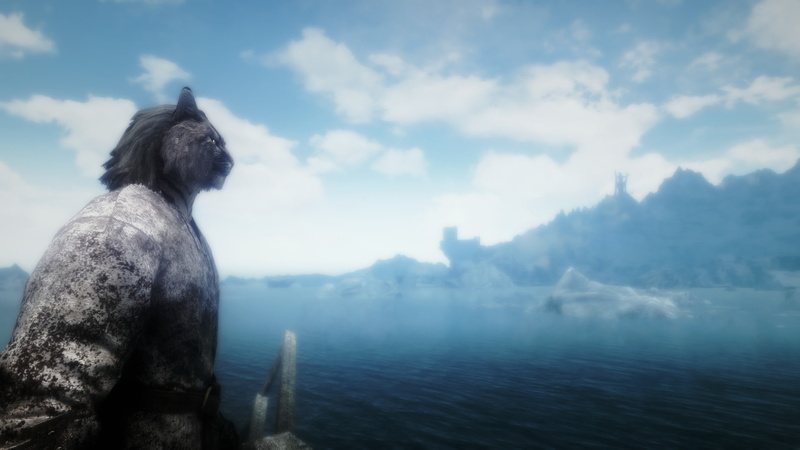 landscape, skyrim, khajiit, scrolls, elder, mountain, sea, 1080P