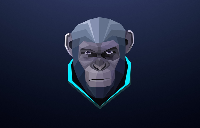 blue, minimalism, Dawn Of The Planet Of The Apes, Apes, Dark, 4K, monkey, animals, abstract, digital art