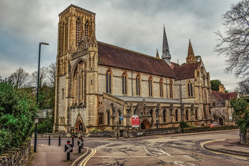 bournemouth, building exterior, the past, architecture, gothic, built structure, sky, spirituality, religion, transportation, church, uk, christianity