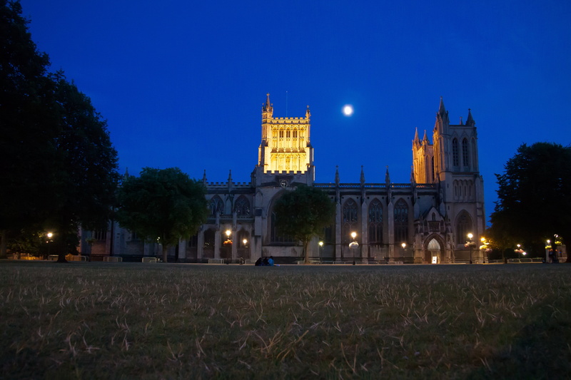 gothic, the past, 4K, church, towers, famous Place, europe, trees, lighting, no people, city, history, tree, old, building, bristol, cathedral, night